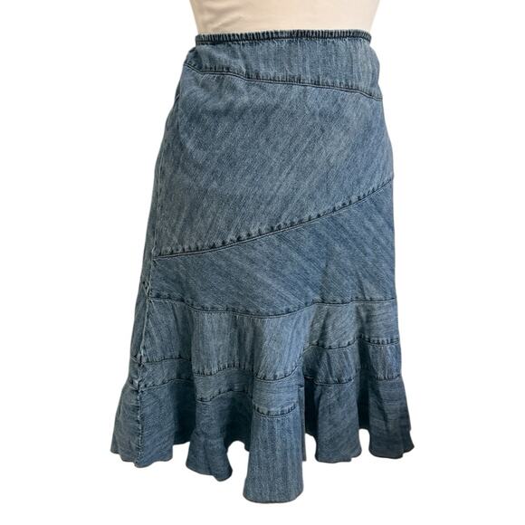 Vintage Y2K DKNY Jeans Denim A Line Patchwork Flowy Skirt L (10?) Retro Flare - Picture 12 of 12